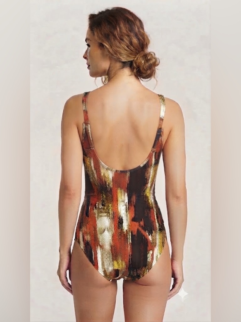 DKNY Abstract Print Ruffle One Piece Swimsuit Women's Size S Designer Swim NWT - Picture 2 of 5